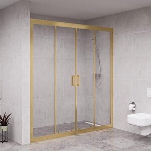 Gold Verta 6mm Şeffaf Cam Orta Açılır 2 Sabit 2 Sürgü İki Duvar Arası Duşakabin 184 cm