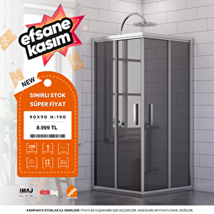 Methi̇s Füme Cam Kare Duşakabi̇n Efsane Kasim İni̇di̇ri̇mi̇ 90x90 H:190 90x90 cm