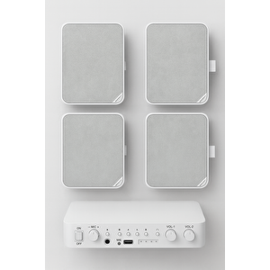 Luxury, Üst Segment Suya Dayanaklı İç Ve Dış Mekan 4 Hoparlör 1 Anfi Mağaza Ses Sistemi Beyaz Hoparlör