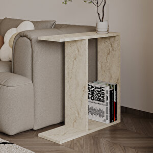 Lotus Modern Yan Sehpa – Kitaplıklı Ve Dekoratif Tasarım, Traverten Desen Traverten