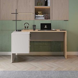 Madrid 3 Çekmeceli L Çalışma Masası - Florida Meşe/vizon 140x75x107 Cm