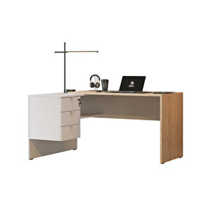 Madrid 3 Çekmeceli L Çalışma Masası - Florida Meşe/vizon 140x75x107 Cm