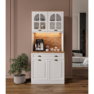 Guneystore Efes 2 Kapaklı Kahve Köşesi – 93 Cm Mdf, Led Aydınlatmalı, Çok Amaçlı Mutfak Ve Airfryer Dolabı