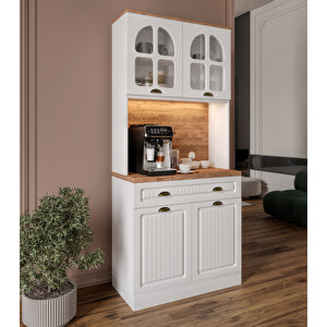 Guneystore Efes 2 Kapaklı Kahve Köşesi – 93 Cm Mdf, Led Aydınlatmalı, Çok Amaçlı Mutfak Ve Airfryer Dolabı