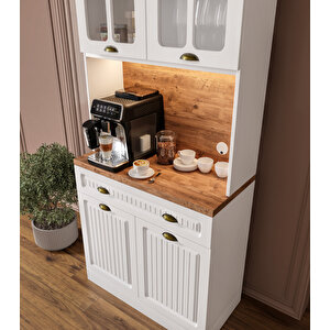 Guneystore Efes 2 Kapaklı Kahve Köşesi – 93 Cm Mdf, Led Aydınlatmalı, Çok Amaçlı Mutfak Ve Airfryer Dolabı