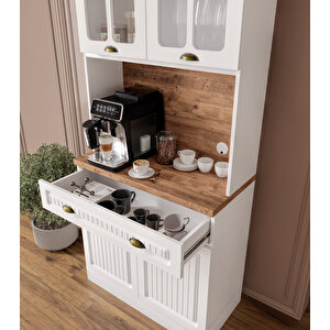 Guneystore Efes 2 Kapaklı Kahve Köşesi – 93 Cm Mdf, Led Aydınlatmalı, Çok Amaçlı Mutfak Ve Airfryer Dolabı