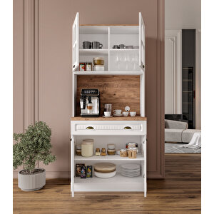 Guneystore Efes 2 Kapaklı Kahve Köşesi – 93 Cm Mdf, Led Aydınlatmalı, Çok Amaçlı Mutfak Ve Airfryer Dolabı