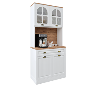 Guneystore Efes 2 Kapaklı Kahve Köşesi – 93 Cm Mdf, Led Aydınlatmalı, Çok Amaçlı Mutfak Ve Airfryer Dolabı