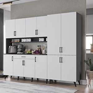 Gale Kahve Köşesi Çok Amaçlı Dolap Kiler Mutfak Dolabı Füme Beyaz 210cm - Montaj Dahil