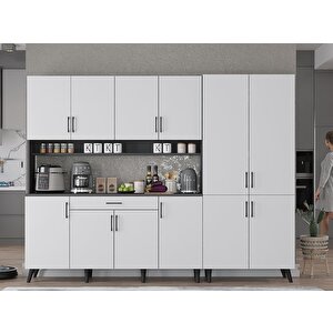 Gale Kahve Köşesi Çok Amaçlı Dolap Kiler Mutfak Dolabı Füme Beyaz 210cm - Montaj Dahil