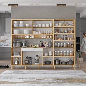 Gale Kahve Köşesi Çok Amaçlı Dolap Kiler Mutfak Dolabı Meşe Beyaz 210cm - Montaj Dahil