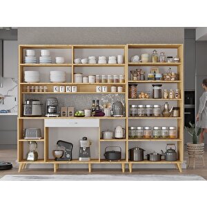 Gale Kahve Köşesi Çok Amaçlı Dolap Kiler Mutfak Dolabı Meşe Beyaz 210cm - Montaj Dahil