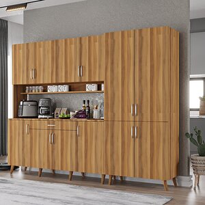 Gale Kahve Köşesi Çok Amaçlı Dolap Kiler Mutfak Dolabı Ceviz 240cm - Montaj Dahil