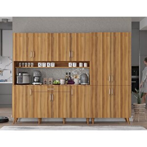 Gale Kahve Köşesi Çok Amaçlı Dolap Kiler Mutfak Dolabı Ceviz 240cm - Montaj Dahil