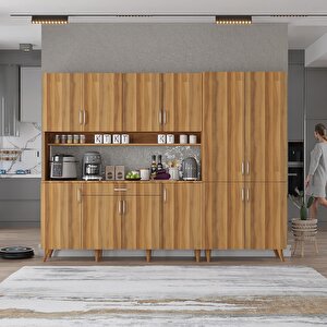 Gale Kahve Köşesi Çok Amaçlı Dolap Kiler Mutfak Dolabı Ceviz 240cm - Montaj Dahil