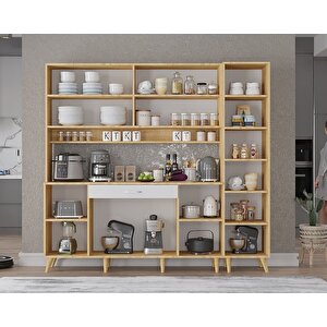 Zenit Kahve Köşesi Çok Amaçlı Dolap Kiler Mutfak Dolabı Meşe Beyaz 175cm - Montaj Dahil