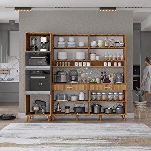 Lora Kahve Köşesi Çok Amaçlı Dolap Kiler Mutfak Dolabı Ceviz 200cm - Montaj Dahil