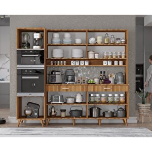 Lora Kahve Köşesi Çok Amaçlı Dolap Kiler Mutfak Dolabı Ceviz 200cm - Montaj Dahil