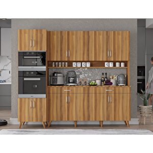 Lora Kahve Köşesi Çok Amaçlı Dolap Kiler Mutfak Dolabı Ceviz 200cm - Montaj Dahil