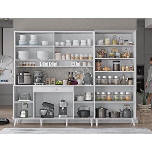 Gale Kahve Köşesi Çok Amaçlı Dolap Kiler Mutfak Dolabı Beyaz 240cm - Montaj Dahil