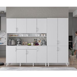 Gale Kahve Köşesi Çok Amaçlı Dolap Kiler Mutfak Dolabı Beyaz 240cm - Montaj Dahil