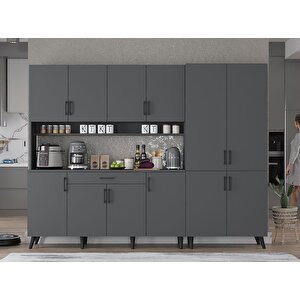 Gale Kahve Köşesi Çok Amaçlı Dolap Kiler Mutfak Dolabı Füme 240cm - Montaj Dahil