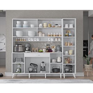 Zenit Kahve Köşesi Çok Amaçlı Dolap Kiler Mutfak Dolabı Beyaz 175cm - Montaj Dahil