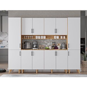 Della Kahve Köşesi Çok Amaçlı Dolap Kiler Mutfak Dolabı Çam Beyaz 240cm - Montaj Dahil