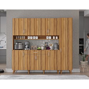 Zenit Kahve Köşesi Çok Amaçlı Dolap Kiler Mutfak Dolabı Ceviz 175cm - Montaj Dahil