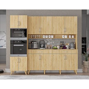 Lora Kahve Köşesi Çok Amaçlı Dolap Kiler Mutfak Dolabı Meşe 200cm - Montaj Dahil