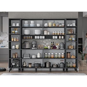 Della Kahve Köşesi Çok Amaçlı Dolap Kiler Mutfak Dolabı Füme Beyaz 240cm - Montaj Dahil