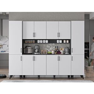 Della Kahve Köşesi Çok Amaçlı Dolap Kiler Mutfak Dolabı Füme Beyaz 240cm - Montaj Dahil