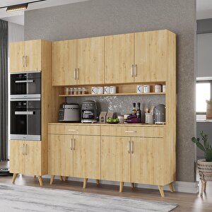 Lora Kahve Köşesi Çok Amaçlı Dolap Kiler Mutfak Dolabı Meşe 220cm - Montaj Dahil