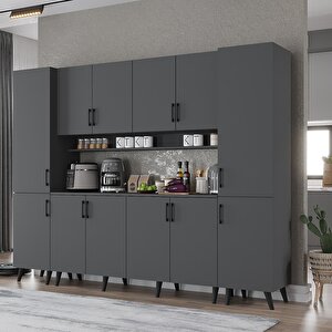 Della Kahve Köşesi Çok Amaçlı Dolap Kiler Mutfak Dolabı Füme 210cm - Montaj Dahil