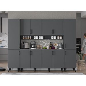 Della Kahve Köşesi Çok Amaçlı Dolap Kiler Mutfak Dolabı Füme 210cm - Montaj Dahil