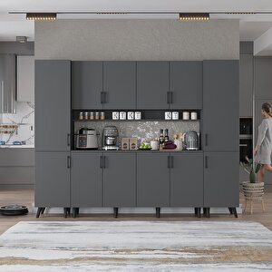 Della Kahve Köşesi Çok Amaçlı Dolap Kiler Mutfak Dolabı Füme 210cm - Montaj Dahil