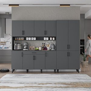 Gale Kahve Köşesi Çok Amaçlı Dolap Kiler Mutfak Dolabı Füme 210cm - Montaj Dahil