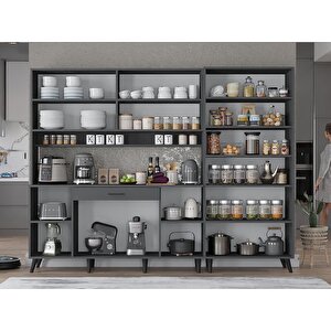 Gale Kahve Köşesi Çok Amaçlı Dolap Kiler Mutfak Dolabı Füme 210cm - Montaj Dahil