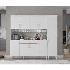 Zenit Kahve Köşesi Çok Amaçlı Dolap Kiler Mutfak Dolabı Beyaz 200cm - Montaj Dahil