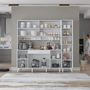 Zenit Kahve Köşesi Çok Amaçlı Dolap Kiler Mutfak Dolabı Beyaz 200cm - Montaj Dahil