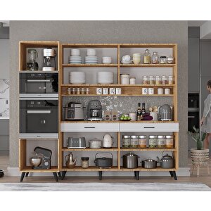 Lora Kahve Köşesi Çok Amaçlı Dolap Kiler Mutfak Dolabı Çam Beyaz 220cm - Montaj Dahil