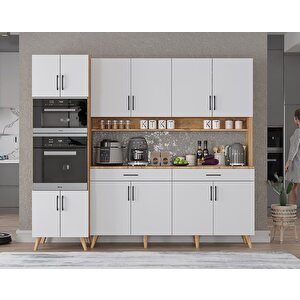 Lora Kahve Köşesi Çok Amaçlı Dolap Kiler Mutfak Dolabı Çam Beyaz 220cm - Montaj Dahil