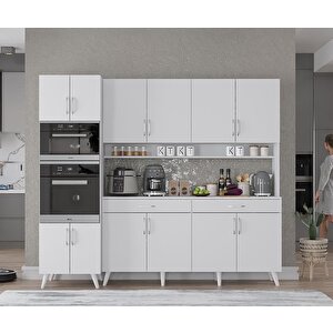 Lora Kahve Köşesi Çok Amaçlı Dolap Kiler Mutfak Dolabı Beyaz 220cm - Montaj Dahil