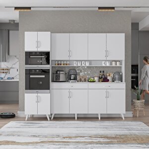 Lora Kahve Köşesi Çok Amaçlı Dolap Kiler Mutfak Dolabı Beyaz 220cm - Montaj Dahil