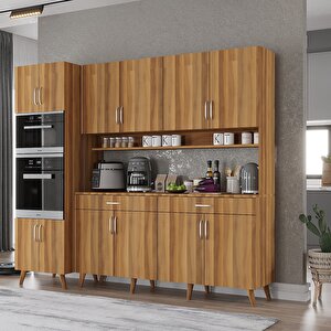 Lora Kahve Köşesi Çok Amaçlı Dolap Kiler Mutfak Dolabı Ceviz 220cm - Montaj Dahil