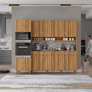 Lora Kahve Köşesi Çok Amaçlı Dolap Kiler Mutfak Dolabı Ceviz 220cm - Montaj Dahil