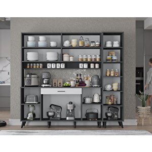 Zenit Kahve Köşesi Çok Amaçlı Dolap Kiler Mutfak Dolabı Füme Beyaz 175cm - Montaj Dahil