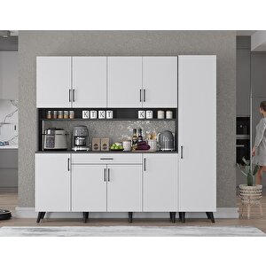 Zenit Kahve Köşesi Çok Amaçlı Dolap Kiler Mutfak Dolabı Füme Beyaz 175cm - Montaj Dahil