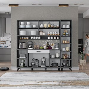 Zenit Kahve Köşesi Çok Amaçlı Dolap Kiler Mutfak Dolabı Füme Beyaz 175cm - Montaj Dahil