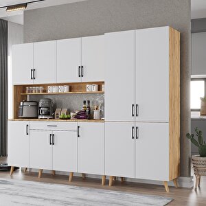 Gale Kahve Köşesi Çok Amaçlı Dolap Kiler Mutfak Dolabı Çam Beyaz 240cm - Montaj Dahil